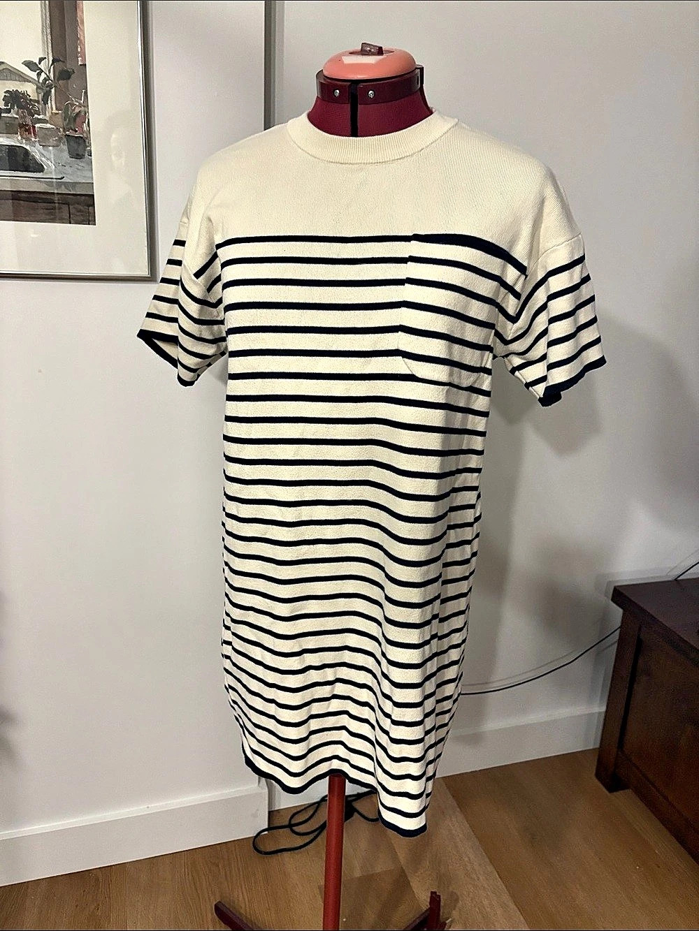 Tuckernuck Striped Short Sleeve Dress in Cream & Black Size XS